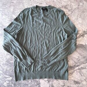 Theory Long Sleeve Crew Neck Wool Sweater Green Large